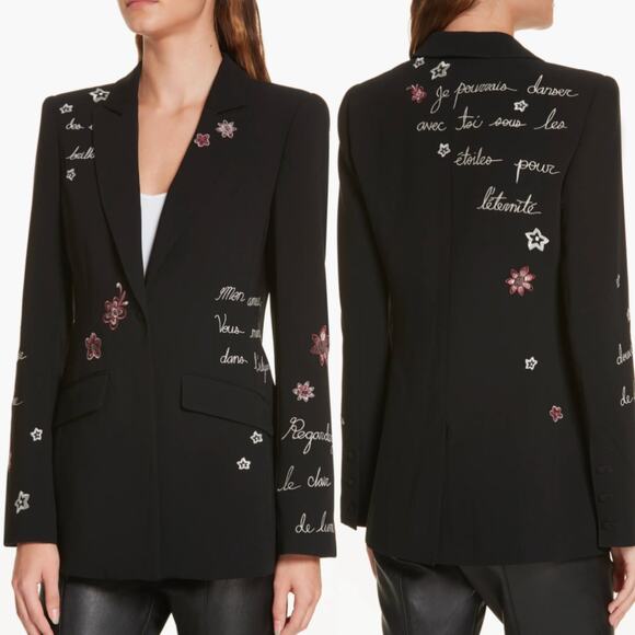 Cinq à Sept Rare Estelle Love Letter Embroidered Floral Crepe Blazer Size 6 - Picture 13 of 13